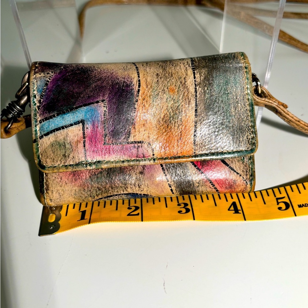 Vintage 80s painted mini crossbody purse (5) slots, one zippered, real leather